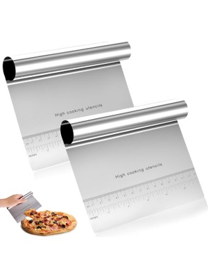 Royal Rain Store Aee® 2 Adet Büyük Boy Hamur Kesici &amp; Kazıyıcı Seti – Cm/inç Ölçekli Metal Hamur Spatulası – Pizza, Pasta, Ekmek ve Hamur Bölücü Profesyonel Mutfak Aleti 20 cm