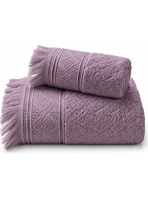 Happy Trend 2'li Banyo Havlu Seti -%100 Pamuk Jakarlı Büyük Boy Banyo Havlusu 90X150 cm - El Yüz Havlusu 50X90 cm - Yumuşak Püsküllü Çeyizlik Takım - Yüksek Emicilik - Kadın Erkek - Mürdüm