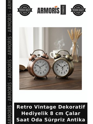 Armoris Retro Vintage Dekoratif Hediyelik 8 cm Çalar Saat Oda Sürpriz Antika