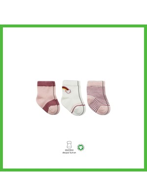 Bezos 3'lü Penye Rainbow Soket Çorap BS10113 Pudra · Beden: 0-3 Ay · Renk: Pudra Arz