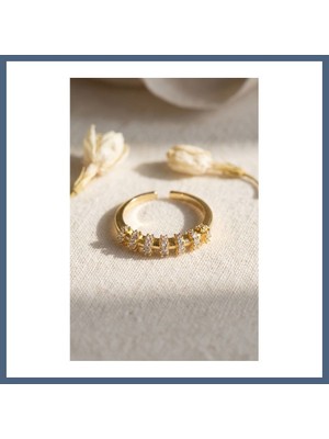 Bezos Zirkon Taşlı Gold Renk Vintage Kadın Yüzük BZS10