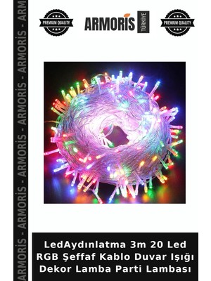 Armoris Ledaydınlatma 3m 20 LED Rgb Şeffaf Kablo Duvar Işığı Dekor Lamba Parti Lambası