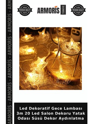 Armoris LED Dekoratif Gece Lambası 3m 20 LED Salon Dekoru Yatak Odası Süsü Dekor Aydınlatma