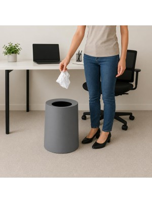 Royal Rain Store Kapaksız Çöp Kovası 12 Litre, Modern Ofis Mutfak Banyo ve Oda Için Pratik Tasarımlı Plastik Atık Kutusu, Yuvarlak Dekoratif Çöp Kutusu (Antrasit)