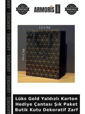 Armoris Lüks Gold Yaldızlı Karton Hediye Çantası Şık Paket Butik Kutu Dekoratif Zarf