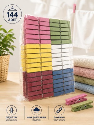 Royal Rain Store 144’LÜ Renkli Çamaşır Mandalı Seti – Güçlü Yaylı Dayanıklı Askı Mandalı