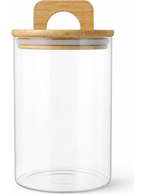 Royal Rain Store Deconox 900 ml Bambu Kapaklı Yuvarlak Cam Kavanoz, 10 cm Çap × 15 cm Yükseklik, Contalı Kulplu Şeffaf Erzak ve Kuru Gıda Saklama Kabı, Kahve Çay Şeker Bakliyat Için