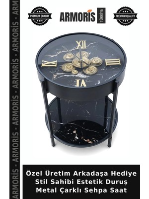 Armoris Özel Üretim Arkadaşa Hediye Stil Sahibi Estetik Duruş Metal Çarklı Sehpa Saat