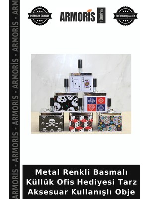 Armoris Metal Renkli Basmalı Küllük Ofis Hediyesi Tarz Aksesuar Kullanışlı Obje