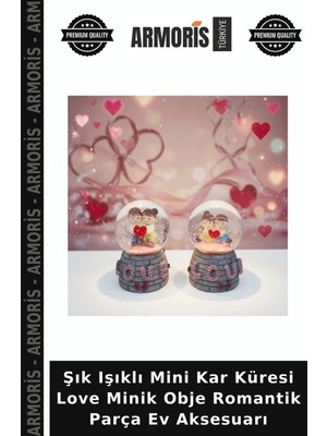 Armoris Şık Işıklı Mini Kar Küresi Love Minik Obje Romantik Parça Ev Aksesuarı