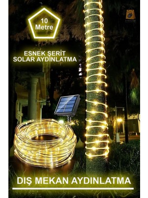 Royal Rain Store Solar Güneş Enerjili Esnek Flexible Şerit Hortum Bahçe Aydınlatma-10 Metre Sarı Günışığı Aydınlatma