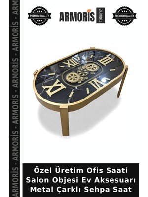 Armoris Özel Üretim Ofis Saati Salon Objesi Ev Aksesuarı Metal Çarklı Sehpa Saat