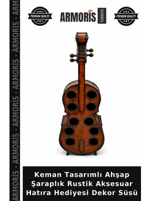Armoris Keman Tasarımlı Ahşap Şaraplık Rustik Aksesuar Hatıra Hediyesi Dekor Süsü