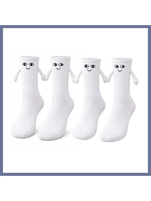 Bezos Mıknatıslı El Ele 2'li Unisex Tutuşan Sevimli Çorap 36-44 | Çift Hediyesi, Pamuklu Renkli Crew Model Dlra