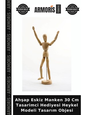 Armoris Ahşap Eskiz Manken 30 cm Tasarimci Hediyesi Heykel Modeli Tasarım Objesi