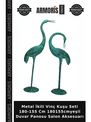 Armoris Metal Ikili Vinç Kuşu Seti 180-155 cm 180155CMYEŞIL Duvar Panosu Salon Aksesuarı