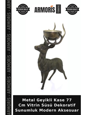 Armoris Metal Geyikli Kase 77 cm Vitrin Süsü Dekoratif Sunumluk Modern Aksesuar