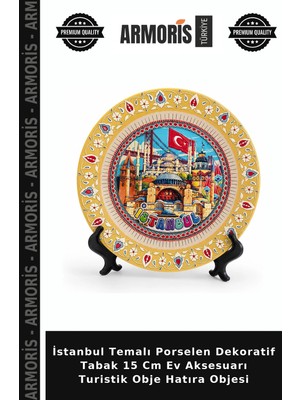Armoris Istanbul Temalı Porselen Dekoratif Tabak 15 cm Ev Aksesuarı Turistik Obje Hatıra Objesi
