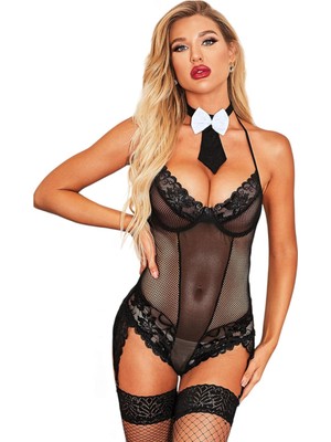Royal Rain Store New Dreams Modern Dantelli Tüllü Iç Çamaşırı Seti, Ayarlanabilir Askılı, Body ve File Çorap Takımı,