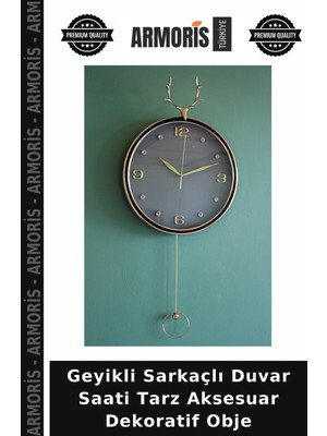 Armoris Geyikli Sarkaçlı Duvar Saati Tarz Aksesuar Dekoratif Obje