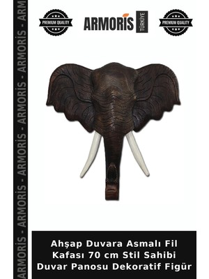 Armoris Ahşap Duvara Asmalı Fil Kafası 70 cm Stil Sahibi Duvar Panosu Dekoratif Figür
