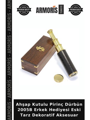 Armoris Ahşap Kutulu Pirinç Dürbün 2005B Erkek Hediyesi Eski Tarz Dekoratif Aksesuar