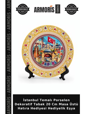 Armoris Istanbul Temalı Porselen Dekoratif Tabak 20 cm Masa Üstü Hatıra Hediyesi Hediyelik Eşya