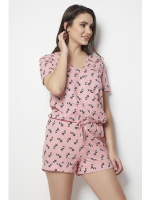Royal Rain Store Doremi Kadın Somon Zebra Baskılı Tulum Gecelik Yeni Sezon (1 Adet Ekonomik),somon S/m