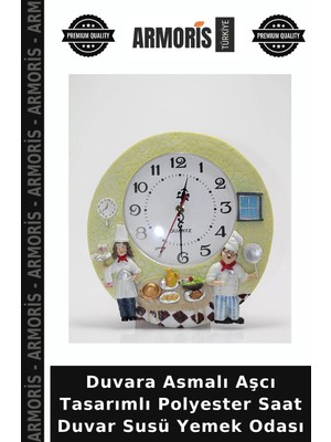 Armoris Duvara Asmalı Aşcı Tasarımlı Polyester Saat Duvar Susü Yemek Odası
