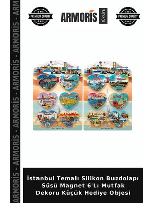 Armoris Istanbul Temalı Silikon Buzdolapı Süsü Magnet 6'lı Mutfak Dekoru Küçük Hediye Objesi