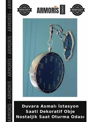 Armoris Duvara Asmalı Istasyon Saati Dekoratif Obje Nostaljik Saat Oturma Odası