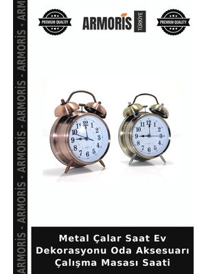 Armoris Metal Çalar Saat Ev Dekorasyonu Oda Aksesuarı Çalışma Masası Saati