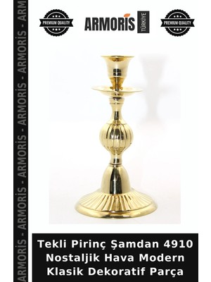 Armoris Tekli Pirinç Şamdan 4910 Nostaljik Hava Modern Klasik Dekoratif Parça