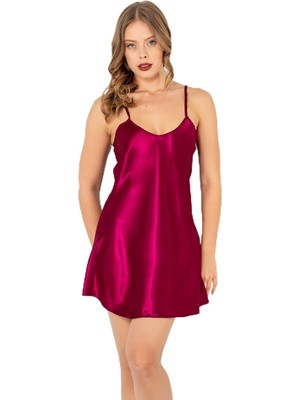 Royal Rain Store Miorre Ince Askılı Mini Saten Gecelik,burganya Bordosu Xl/2xl