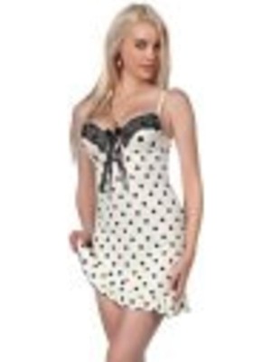 Royal Rain Store Miorre Push-Up Dolgulu Puantiyeli Gecelik Takım,krem-Siyah 75,331234778