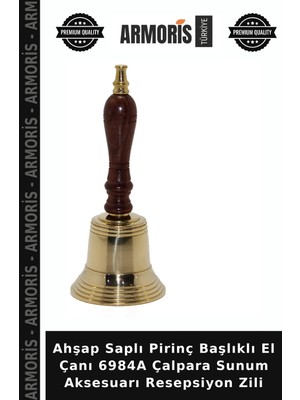 Armoris Ahşap Saplı Pirinç Başlıklı El Çanı 6984A Çalpara Sunum Aksesuarı Resepsiyon Zili