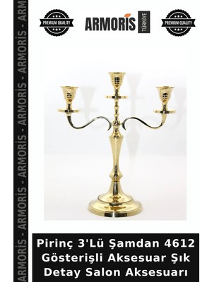 Armoris Pirinç 3'lü Şamdan 4612 Gösterişli Aksesuar Şık Detay Salon Aksesuarı