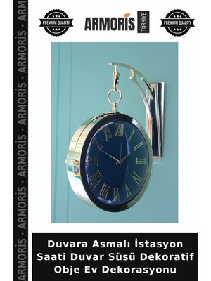 Armoris Duvara Asmalı Istasyon Saati Duvar Süsü Dekoratif Obje Ev Dekorasyonu