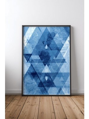 Keyf Home Bright Blue Geometrical Siyah Çerçeveli Mdf Tablo Poster Salon Duvar Dekoru Hediye
