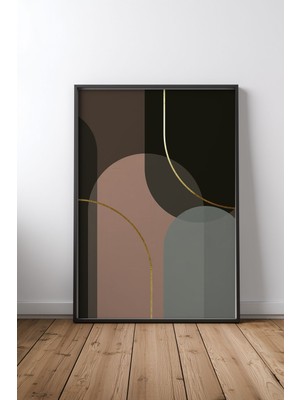 Keyf Home Abstract Geometric Shapes With Gold Siyah Çerçeveli Mdf Tablo Poster Salon Duvar Dekoru Hediye