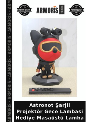 Armoris Astronot Şarjli Projektör Gece Lambasi Hediye Masaüstü Lamba