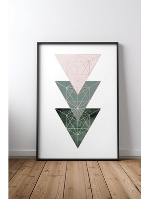 Keyf Home Blush Pink And Green Geo 1 Siyah Çerçeveli Mdf Tablo Poster Salon Duvar Dekoru Hediye