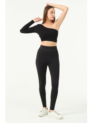Royal Rain Store Forever More Luna Yanı Çizgili Toparlayıcı Etkili Yüksek Bel Seamless Tayt Siyah-S
