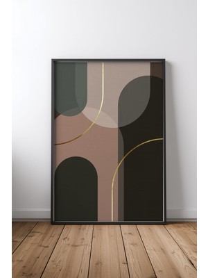 Keyf Home Abstract Geometric Archway With Gold Siyah Çerçeveli Mdf Tablo Poster Salon Duvar Dekoru Hediye