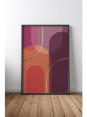 Keyf Home Abstract Geometric Arches With Gold Lines Siyah Çerçeveli Mdf Tablo Poster Salon Duvar Dekoru Hediye