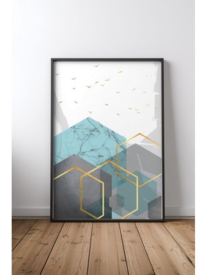Keyf Home Geo Landscape No 1 Tasarım 2 Siyah Çerçeveli Mdf Tablo Poster Salon Duvar Dekoru Hediye