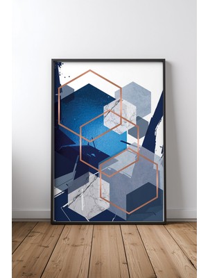 Keyf Home Hexagon Landscape Siyah Çerçeveli Mdf Tablo Poster Salon Duvar Dekoru Hediye