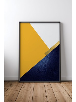 Keyf Home Navy Yellow Mountains Siyah Çerçeveli Mdf Tablo Poster Salon Duvar Dekoru Hediye