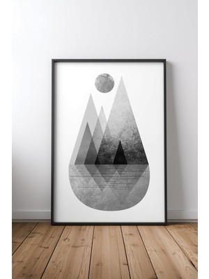 Keyf Home Nordic Mountain Reflection Siyah Çerçeveli Mdf Tablo Poster Salon Duvar Dekoru Hediye
