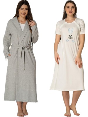 Royal Rain Store Effort Kadın Mavi Tavşanlı Spor Sabahlıklı Hamile Lohusa Gecelik Takımı, M, EFFORTT-2071-4-19804IGP2717110